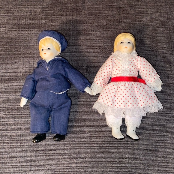 Vtg Russ Ceramic Miniature Sailor and Girl Doll